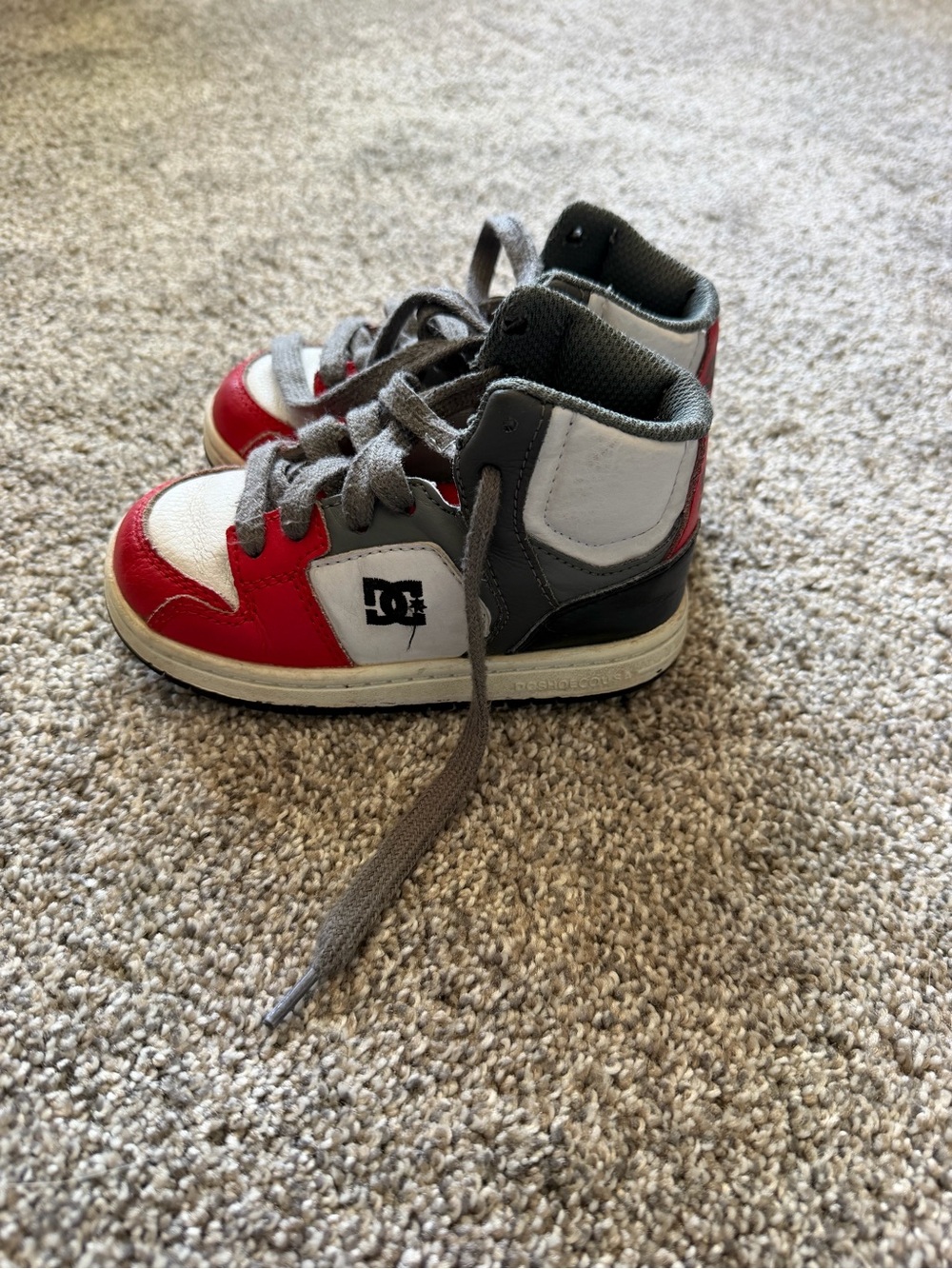 DC Kids Red, White & Gray High-Top Skate Sneakers